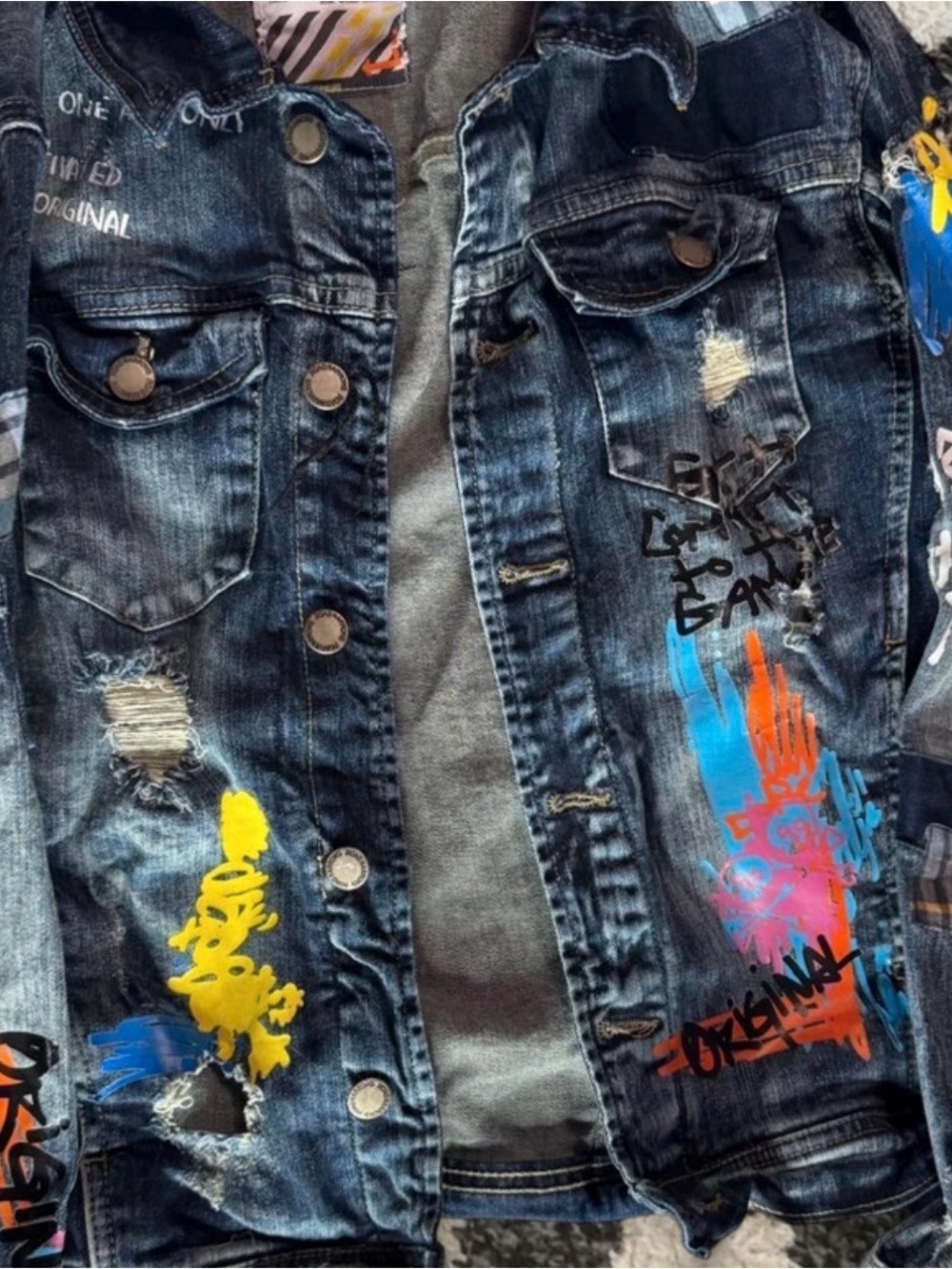 Road Narrows Vintage look distressed Denim Jacket